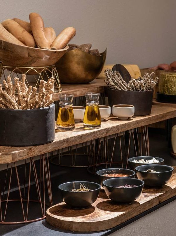 Breakfast buffet with timber risers